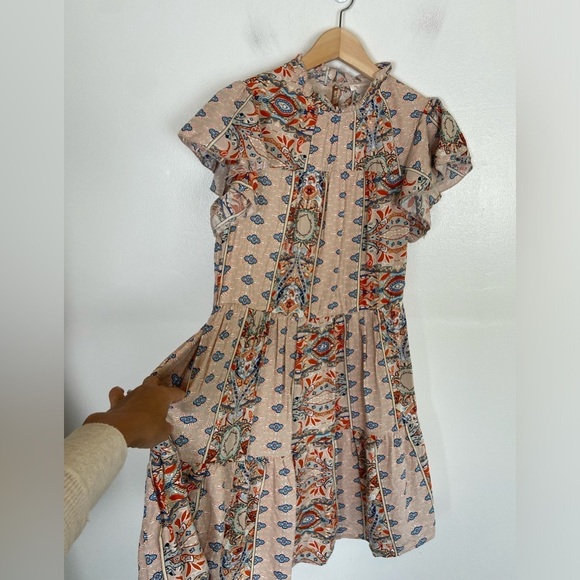 Kirundo Women's Floral Mini Dress Size Small Tiered Flutter Sleeve Side Pockets - Picture 2 of 14